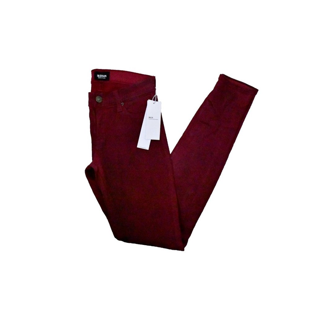 Hudson Nico Midrise‎ Super Skinny Ankle Jeans Coated Denim Size 23 Cabernet Red